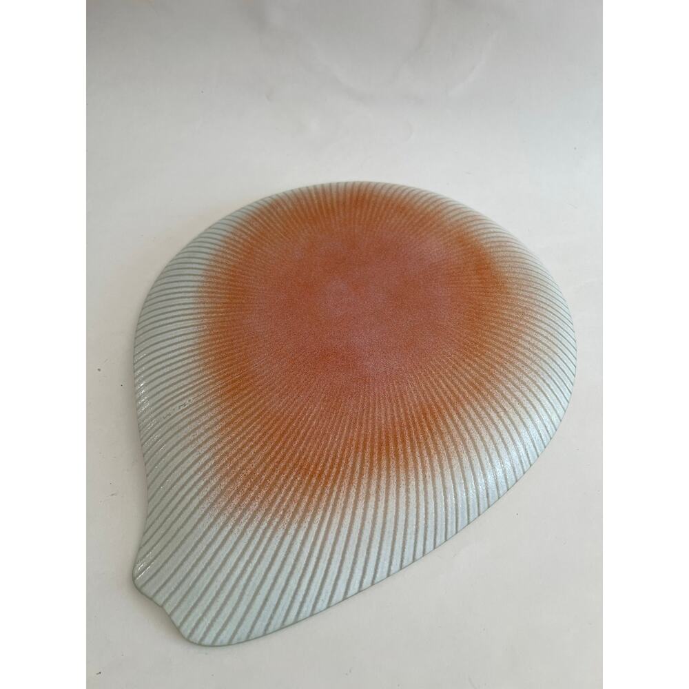 Signed Maurice Heaton Asymmetrical Glass Dish Orange Center MCM Art Abstract JL - Picture 6 of 9